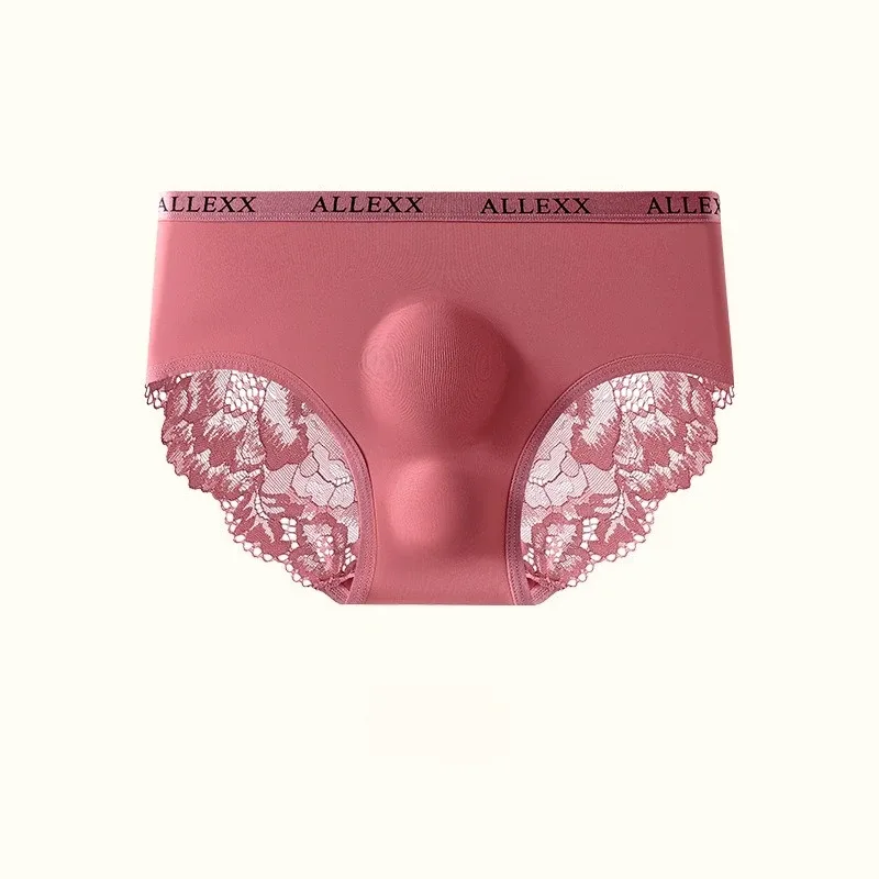 Men's Sexy Briefs Sheer Lace Ice Silk Panties Leopard Printed Letter Sissy Lingerie Bullet Separation Pouch Ultra-Thin Underwear