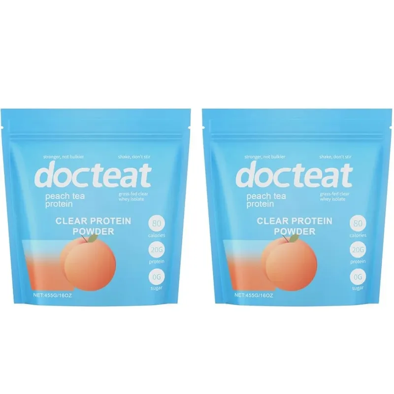 Docteat Peach Tea Clear Protein Powder 455g Whey Isolate & Stevia 20g Protein Low Fat 0g Sugar Fitness Workout Support Recovery
