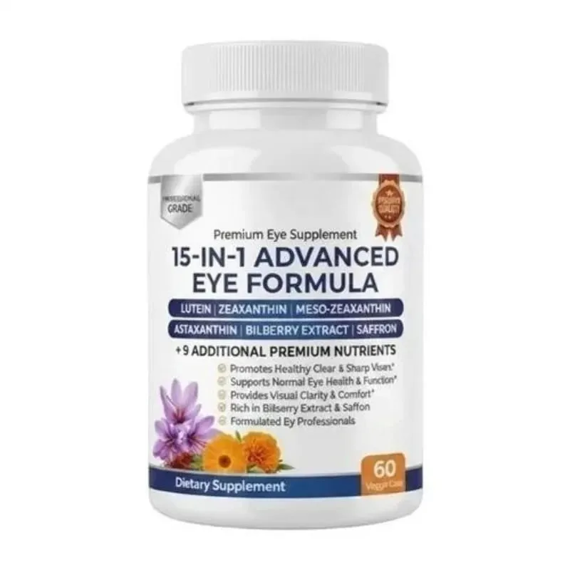 Premium 15-in-1 Advanced Eye Formula na may Lutein Zeaxanthin Astaxanthin Bilberry at Saffron ay sumusuporta sa Eye Wellness 60 Capsules
