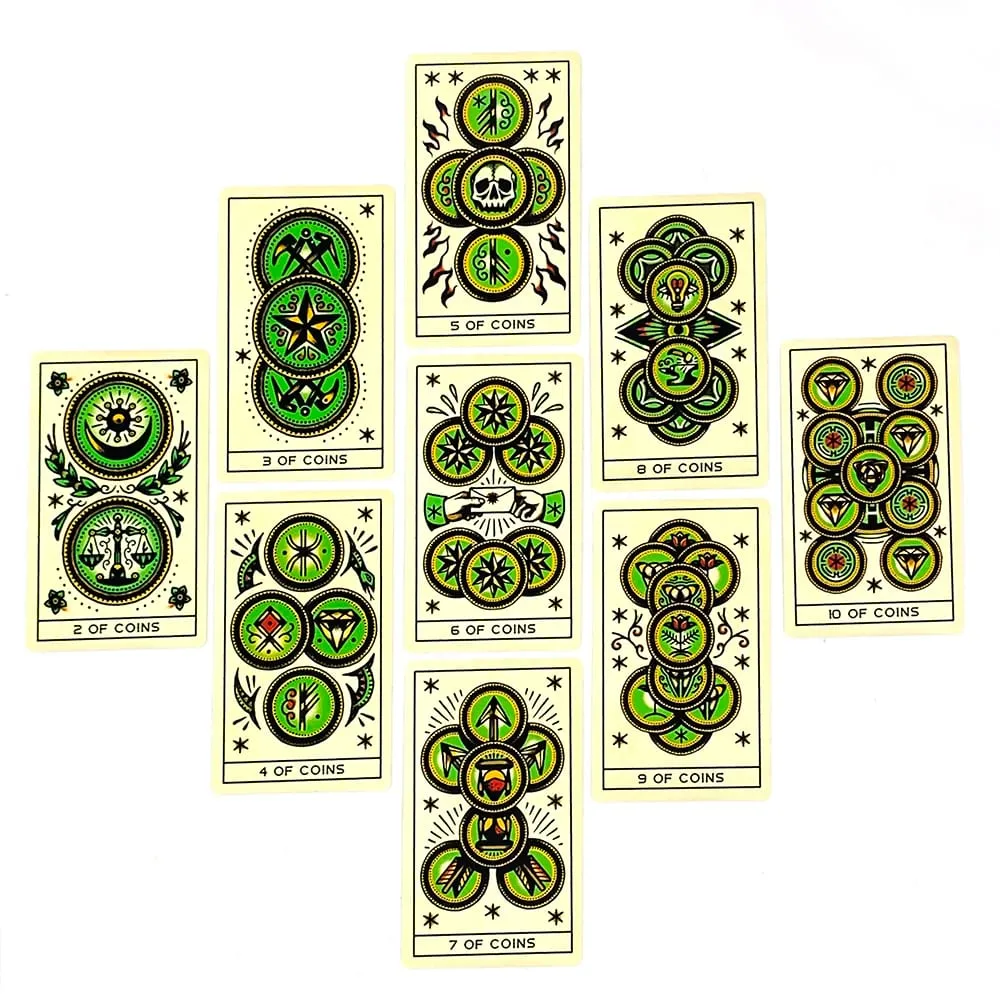 Élénk árusítású tetoválásos tarotkártyák 78-as tarotpakli PDF-útmutató Jövőjóslás Borad Játék játékok Családi összejövetel kártyajáték