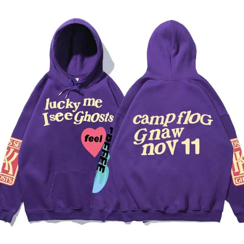 Graffiti-Buchstabe gedruckt lose Kapuze Kanye Sweatshirts Männer übergroße Fleece Luck Me I See Ghosts Hoodie Unisex Pullover Hoody