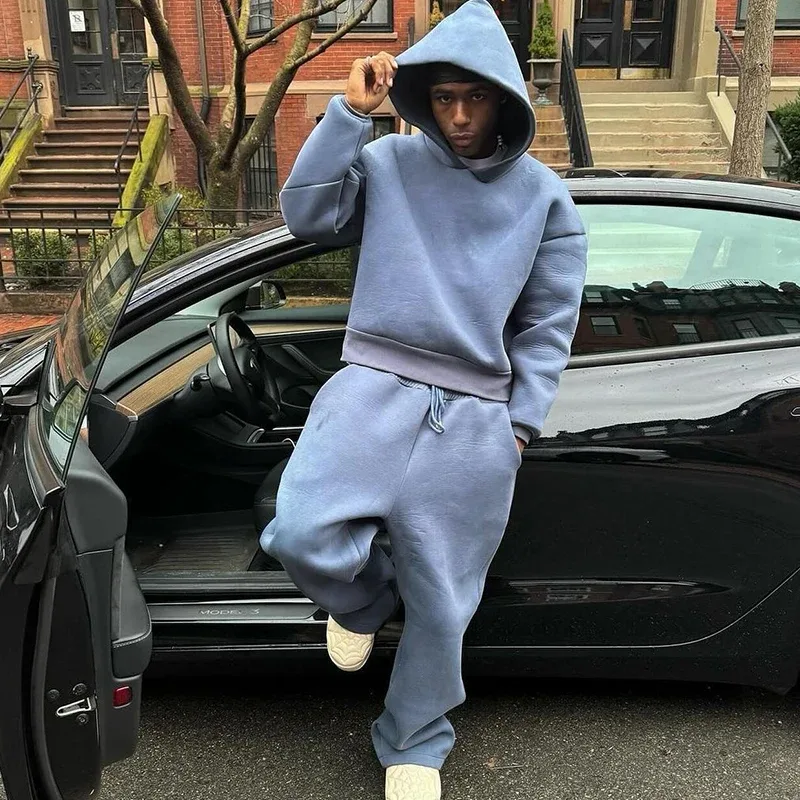 Männlich Herbst Neue 2 Stück Set Casual Solide Paar der Mit Kapuze Sweatshirt Lose Jogginghose Jogging Sweatshirt Hosen Outfits Anzüge