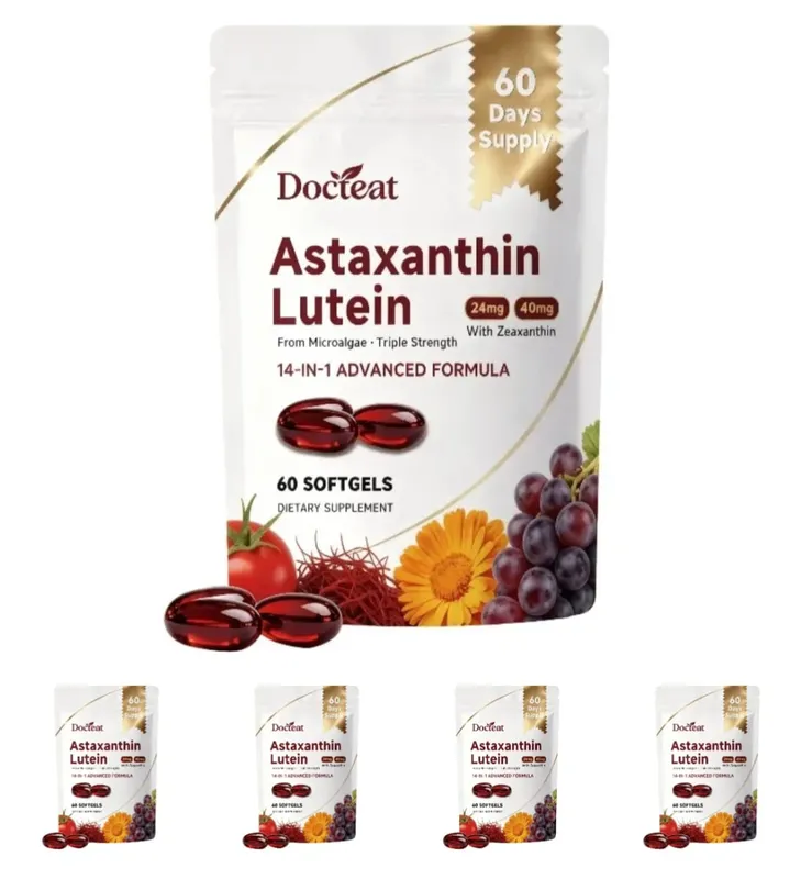 Η κάψουλα ασταξανθίνης και λουτεΐνης 60 Count με κουκούτσι σταφυλιού και εκχύλισμα σαφράν παρέχουν υποστήριξη για τη διατροφή των ματιών στο δέρμα και τις αρθρώσεις