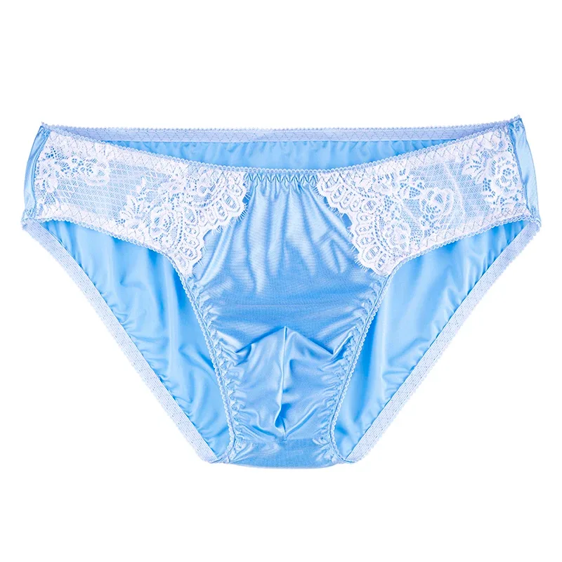 Men's Sexy Briefs Comfortable Healthy Elastic Soft Pouch mid Waist Pure Underwear Men's lace shiny gay underwear