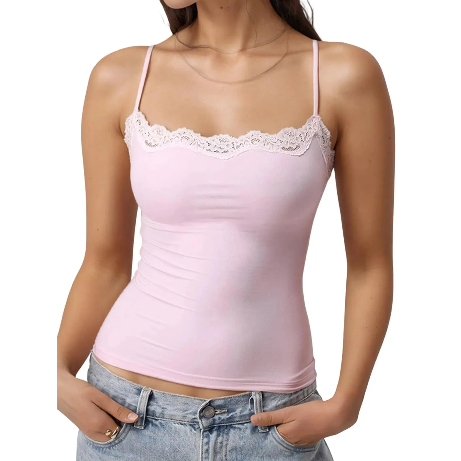 Sexy Lace Style Aesthetic Sweet Tank Tops Women Sleeveless Casual Solid Color Tanks Harajuku All Match Cropped Thin Fashion Cami