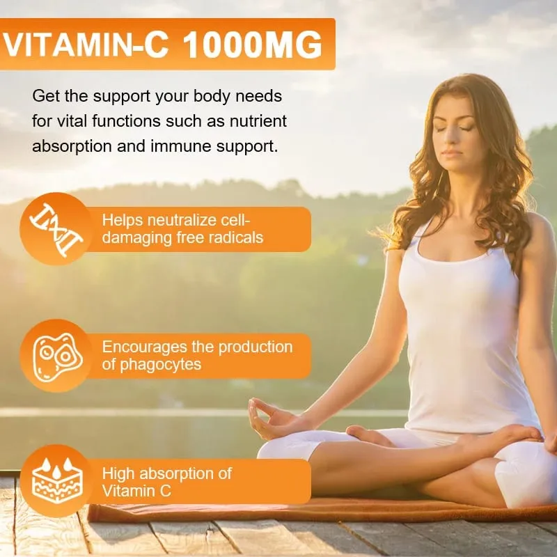 Vitamin C Supplement for Immune Support & Antioxidant Protection Vegan Friendly Non-GMO Gluten Free 30/60/120 Capsuels