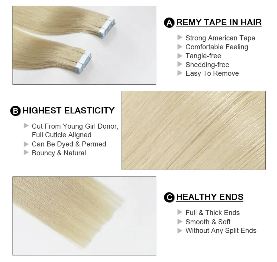 Hero Remy Hair Tape בתוספת שיער טבעית שיער אדם צבע בלונד 100% רמי שיער אנושי דבק עור ללא תפרים 2.5 גרם/חתיכה