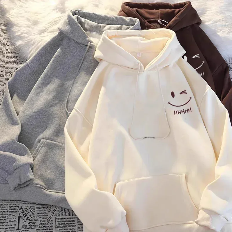 Pull à capuche pour hommes, visage souriant, drôle, mode Couple, américain, lourd, ample, épais, en cachemire, pour garçons