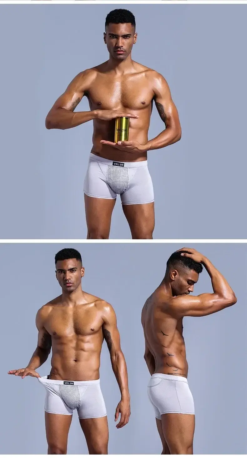 Men's Magnetic Closure Milk Silk Boxer Briefs Anti-Slip Quick-Dry Ultra Soft Breathable Underwear Boxer Shorts
