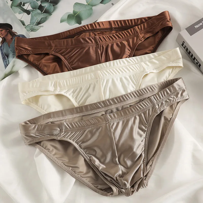 Luxury Satin-like Men Underwear Ice Silk Thin Smooth Briefs Sexy Breathable Underpants U Bulge Pouch Quick Drying Panties Cuecas