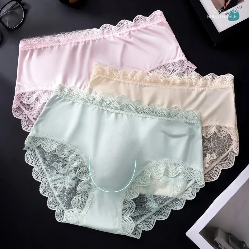 Thin Ice Silk Lace Men's Underwear Breathable Mid Waist Embroidery Comfortable Triangle Pants Traceless Hollow Out Male Briefs