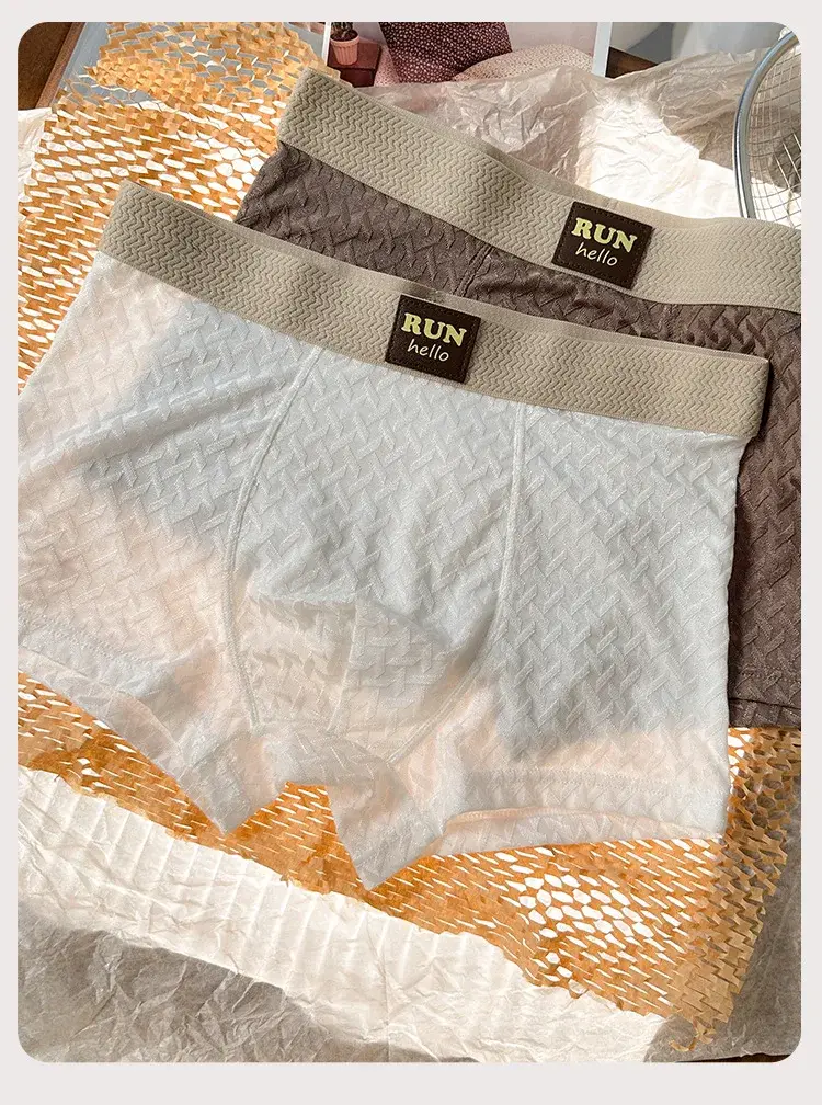 Men's Ice-Silk Jacquard Boxer Briefs: Cooling, Breathable, Mid-Rise, Boxer Shorts—comfortable and Simple Style for Young Men