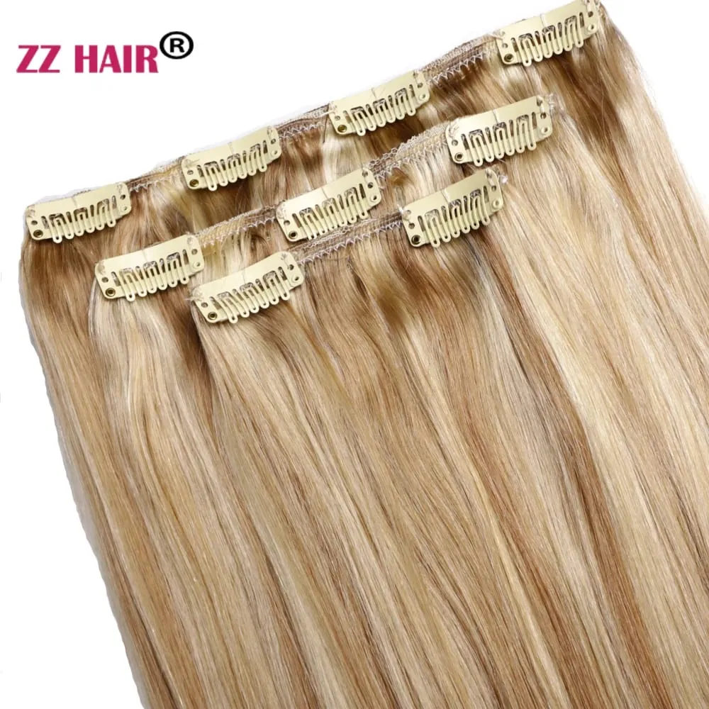 קליפסים ב-100% תוספות שיער אנושי רמי 16"-28" 3 יחידות סט 100 גרם-200 גרם שלוש חתיכות 1x20 ס"מ 1x15 ס"מ 1x10 ס"מ טבעי ישר ZZHAIR