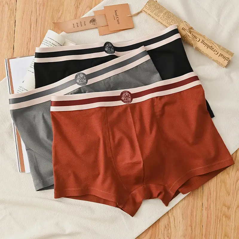 3PCS Men's Underwear Cotton Comfortable Breathable Round Label Print Simple Fashion Men's Boxer Briefs Underwear Combination
