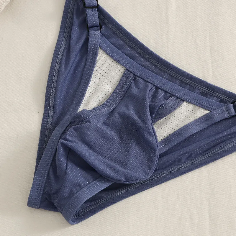 Men's Ice Silk Briefs with Open Front And Adjustable Waist - Summer Sexy Breathable Underwear for Comfortable Fit