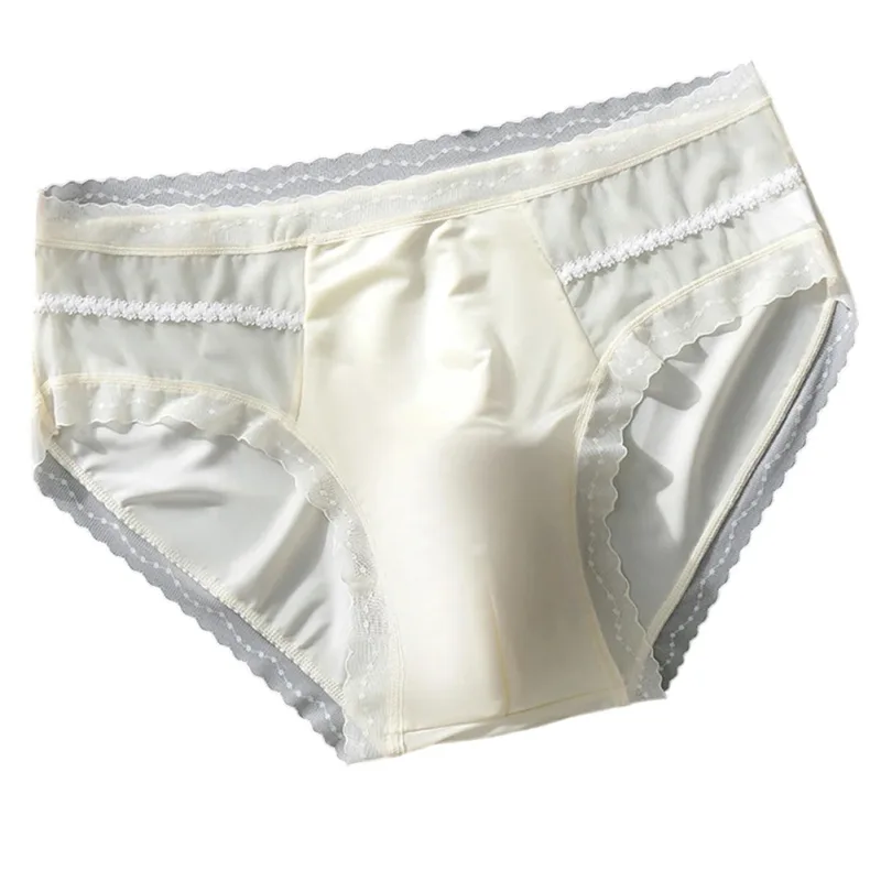 Men's Sexy Lace Thin Seamless Ice Silk Briefs Underwear 3D Bulge Pouch Panties U Convex Sexy Underwear Ice Silk Lace Thin