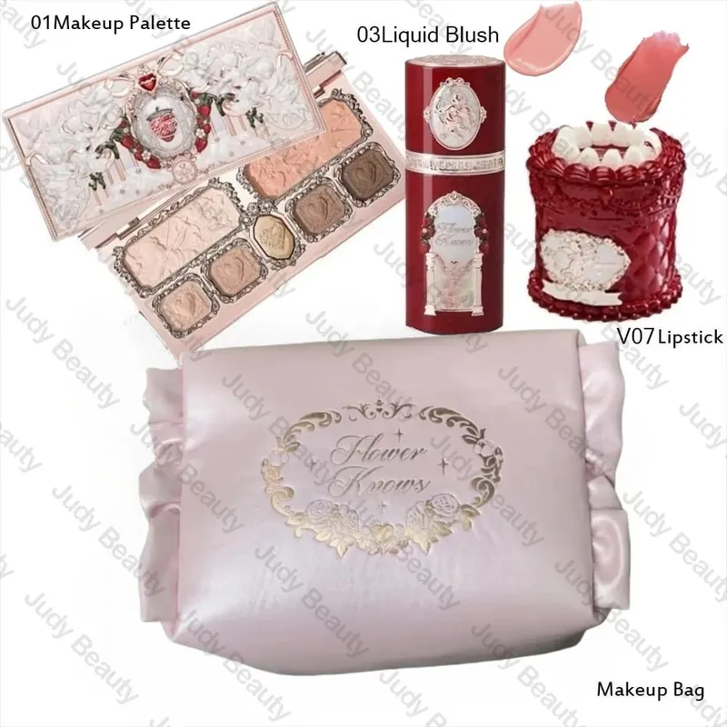 Makeup Flower Knows Set Shell Pearl Series Six Color Eyeshadow Palette Ανάγλυφο Blusher Shine Κιτ κραγιόν με τσάντα όλα μέσα