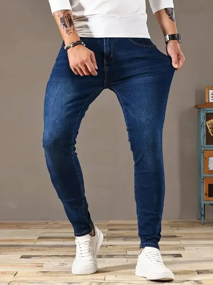 Férfi Farmer Stretch Skinny Farmer Nadrág Egyszínű Fekete Kék Tavaszi Luxus Utcai Harajuku Hip-Hop Stílus Slim Fit Nadrág Márka