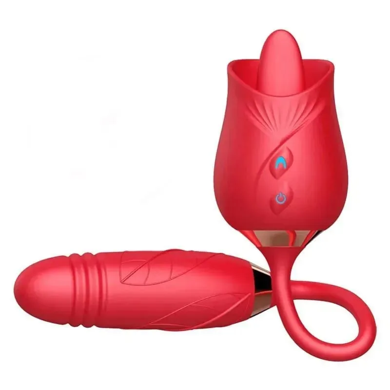 Rose Licking Vibrator for Women Telescopic Dildo Powerful Thrusting Vagin Massager Tongue Clitoris Stimulation Adult Sex Toys