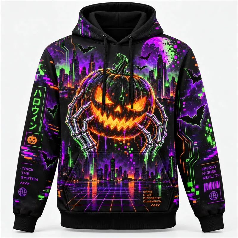 Halloween Hoodie 3D φούτερ από πολυεστέρα με στάμπα γοτθικό γοτθικό φάντασμα κολοκύθας νυχτερίδα μάγισσα κρανίο τρόμου Streetwear πουλόβερ Unisex