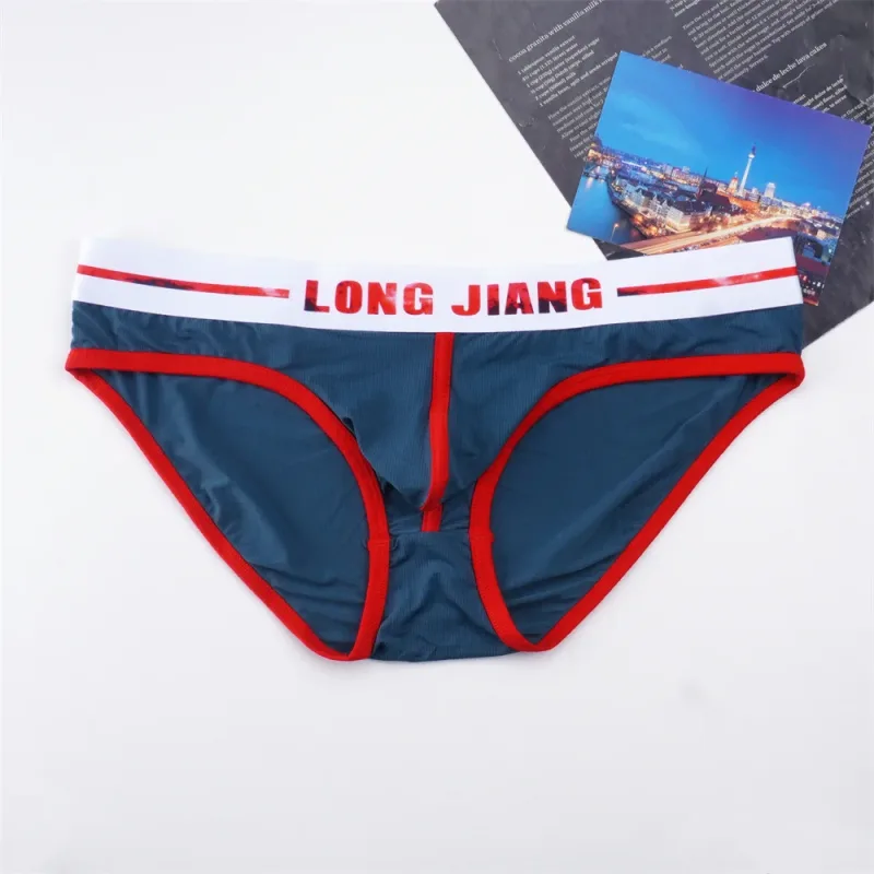 Sexy Men U Convex Underwear Slip Breathable Letters Waistband Ice Silk Briefs Plus Size Male Panties S-XL