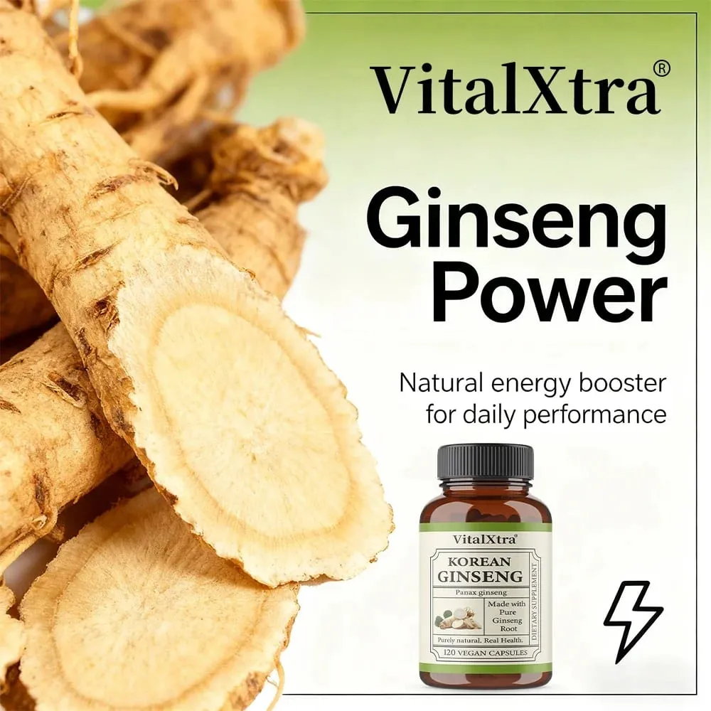 1000mg Korean Ginseng Supplement - High Potency for Energy Focus Performance Vitality & Immune Support for Men and Women