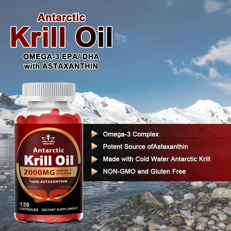 Antarctic Krill Oil-2000mg Per Serving-with Omega-3s EPA DHA & Astaxanthin-Supports Healthy Joints Brain Heart& Blood Pressure — image 2