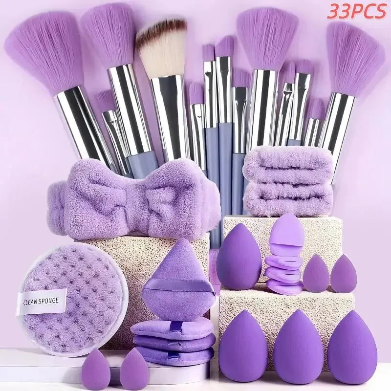 20 33Pcs Buong Makeup Tool Set na May Puff Brush Beauty Sponge Para sa Makeup Applying At Pag-alis ng Pang-araw-araw na Paggamit