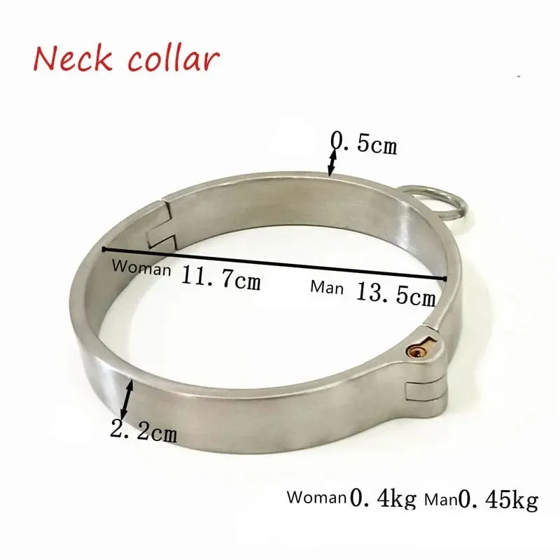 Stainless Steel Lockable Neck Collar Hand Ankle Cuffs Slave BDSM Tool Bondage Handcuffs Leg Irons Restraints Sex Toy for Couples