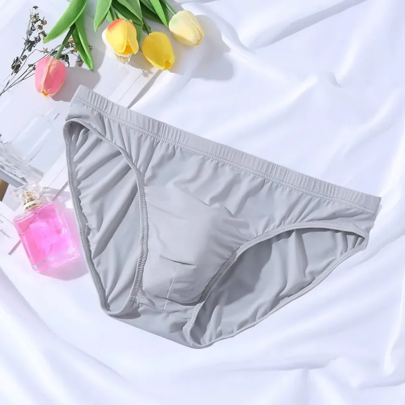 New Big Men's U Convex Underwear Ice Silk Quick Drying Briefs Summer Cool Low Waist Thin Male Underpants Plus Size