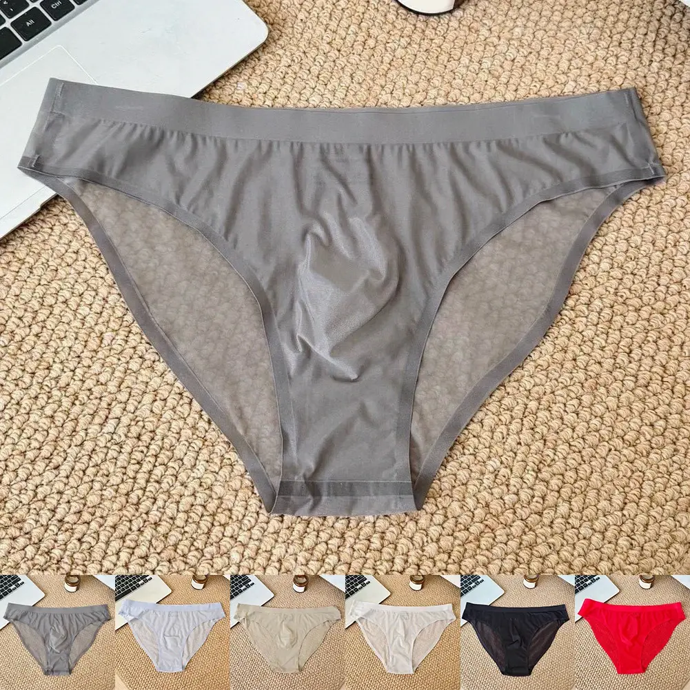 1pc Men's Ultra-thin Transparent Seamless Ice Silk Briefs 3D Bulge Pouch Mid Waist Underwear Breathable Male Lingerie