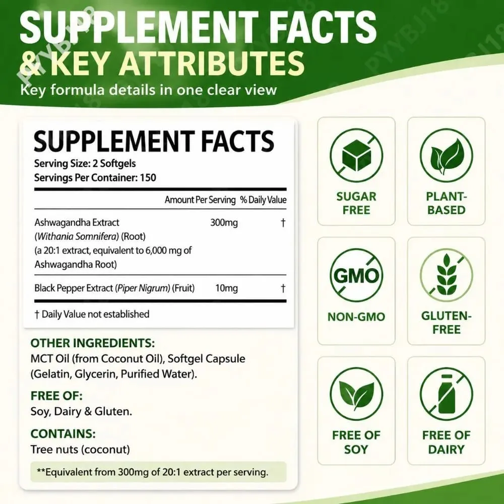 Το Solo Tree Ashwagandha Complex Softgels υποστηρίζει την ανακούφιση από το άγχος ήρεμη ψυχική διαύγεια εστίαση με MCT Oil & Black Pepper 300 Softgels