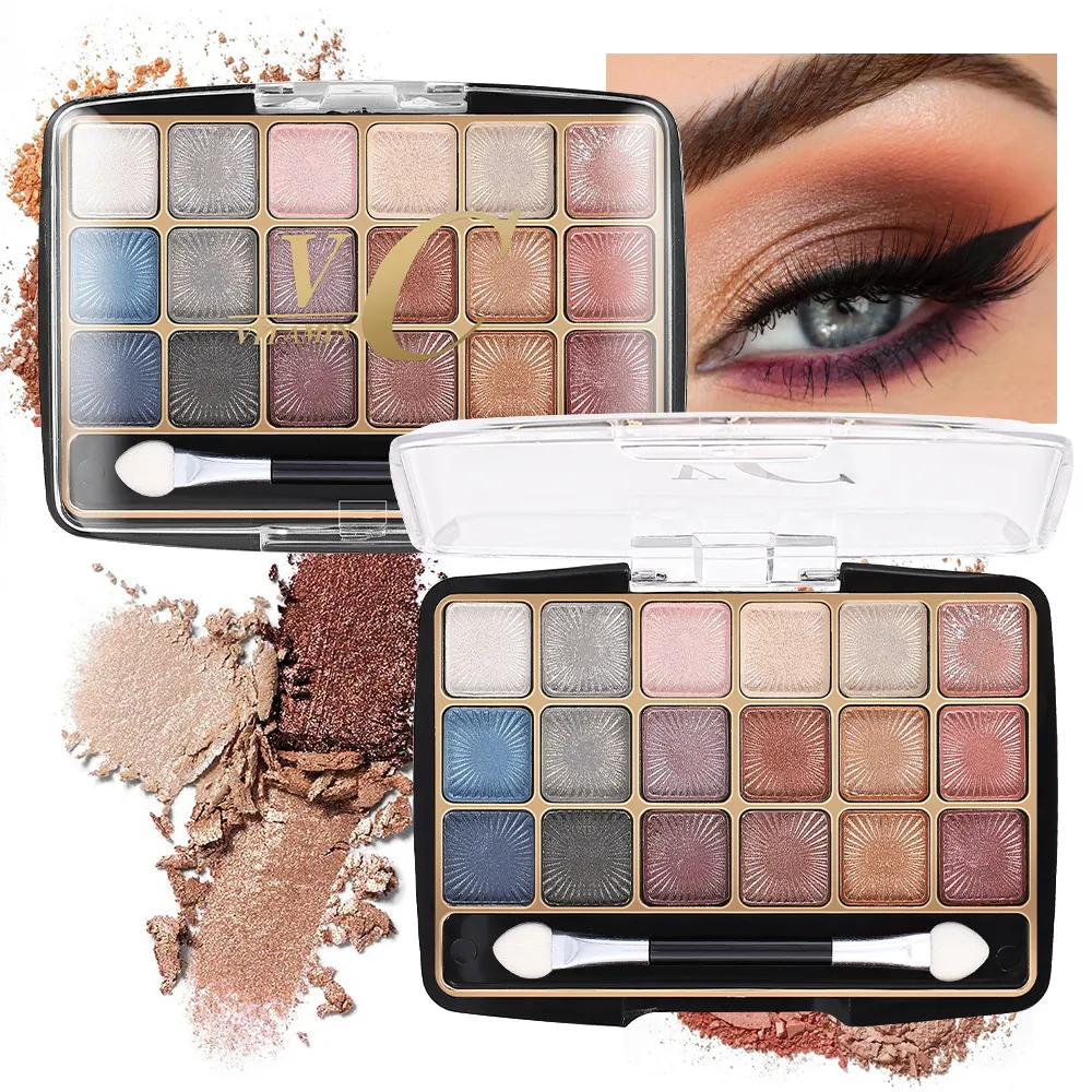 Παλέτα ματιών ματιών Shimmer 18 χρωμάτων με διπλό πινέλο σκιών ματιών παλέτα μακιγιάζ ματιών Glitter σε γήινους τόνους