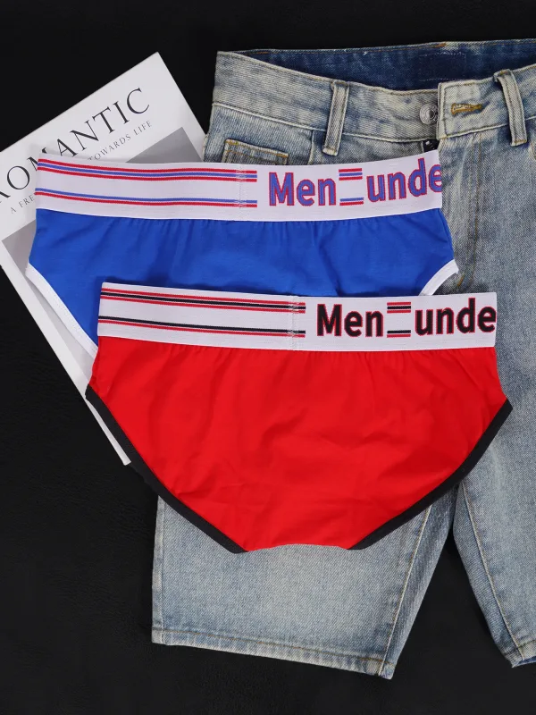 Men's Cotton Color Block Briefs, Pump! Logo Wide Waistband Low Rise Sexy 3D Convex Pouch Underwear