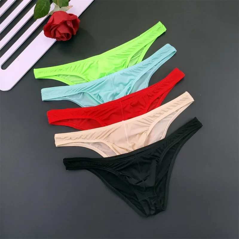 5Pcs New Youth Men's Ice Silk Brief U Pouch Underwear Low Waist Ultra Thin Transparent Underpants Sexy Plus Size Male Panties