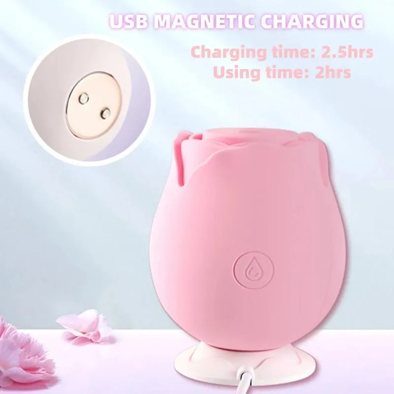 Rose Shaped Vibrator Body-Safe Silicone Sex Toy for Women Waterproof Rechargeable Multi-Speed Vibrations Discreet Adult Gift