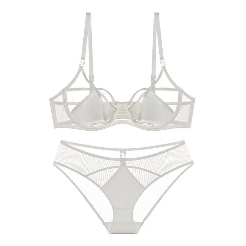 Set Sutiã E Calcinha Rendado Sem Espuma Aro Flexível Push Up Transparente Estilo Dark Academia Sensual E Elegante
