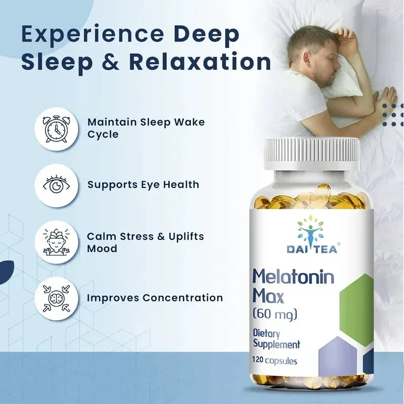 Melatonin MAX (60 Mg) Quick Dissolve Capsules - Fall Asleep Faster Promote Deep Sleep and Rest Easy To Take Immune Health