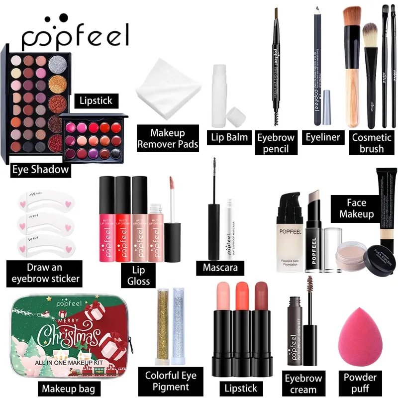 Christmas Makeup Set - Complete Collection of Eyeshadow Foundation Lipstick for Holiday Celebrations and Everyday Glam