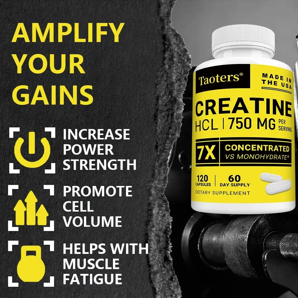 Creatine HCl Capsules Boost Muscle Strength Focus Energy Endurance Support Metabolism Cognitive & Heart Health Non-GMO