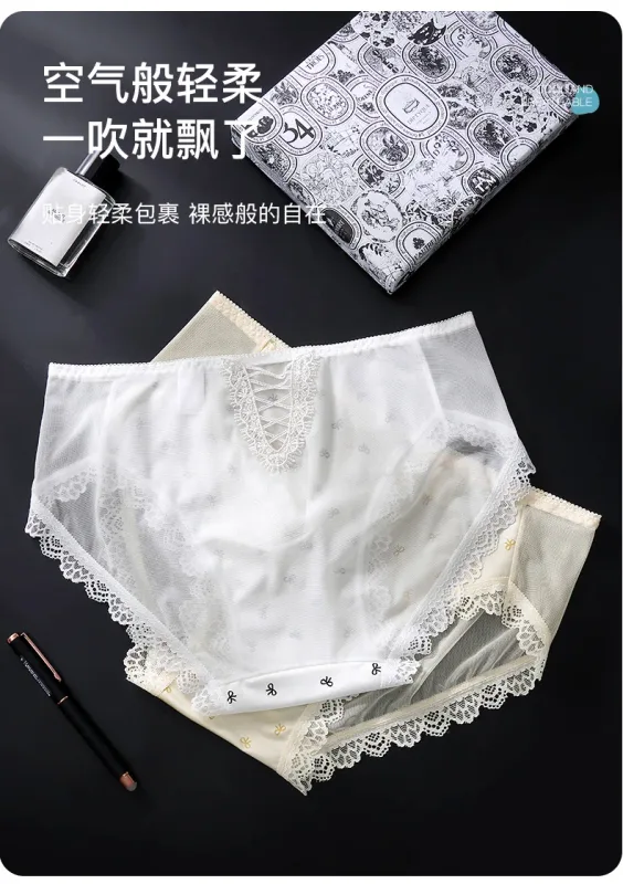 Large Size Mens Sissy Satin Panties Sexy Scalloped Lace Sheer Briefs Glossy Lingerie Mid Rise Lace Bow U Convex Pouch Underpant