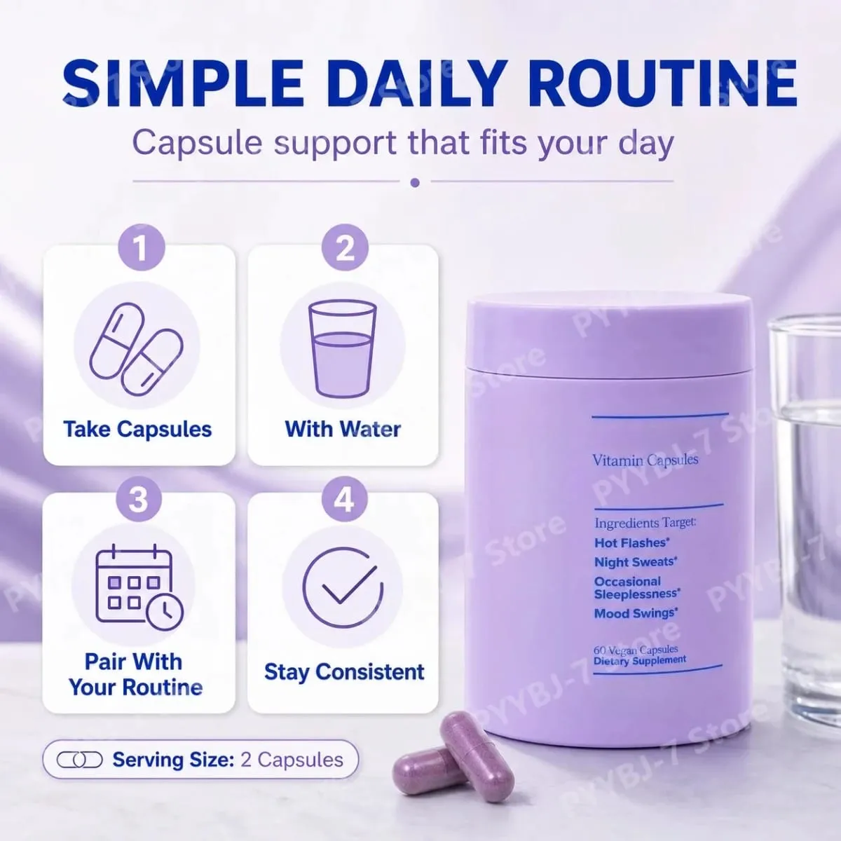 Women Complex Vitamins with Vitamin D3 B6 Menopause Use Helps Relieve Night Sweats Mood Swings Health Food Supplement 60 Pieces