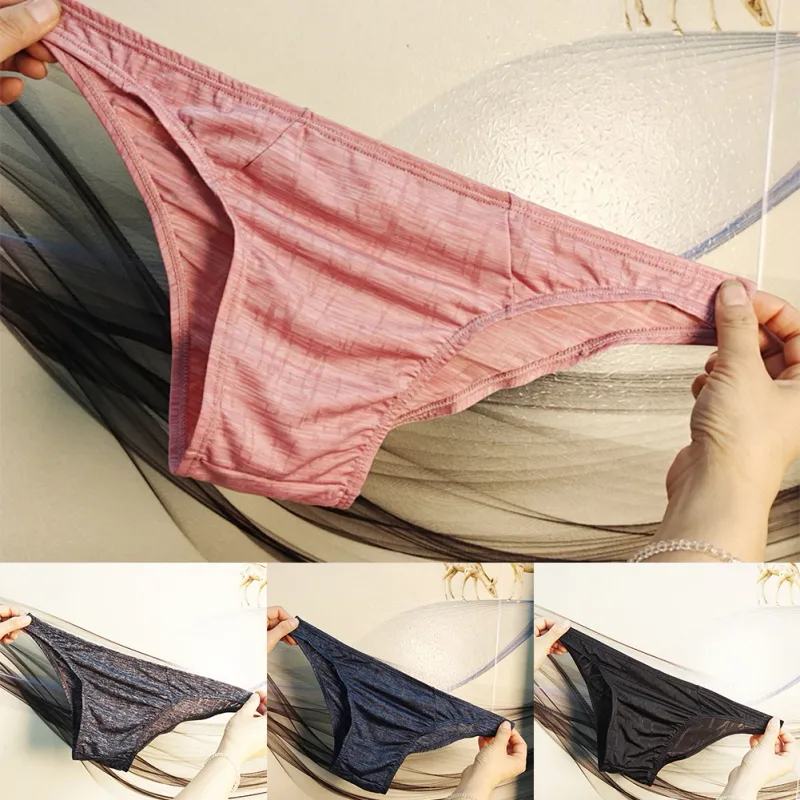 Breathable Briefs Ice Silk Underwear Casual Wear Black Jacquard Design For Daily Wear Breathable Jacquard Underwear For Men