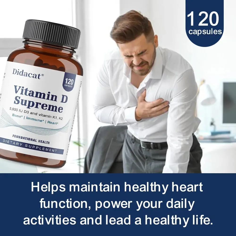 Vitamin D Supreme 5000 IU - Suportahan ang Immune System + Bone Health - Gluten Free Vitamin D3 Supplement na may Vitamin K