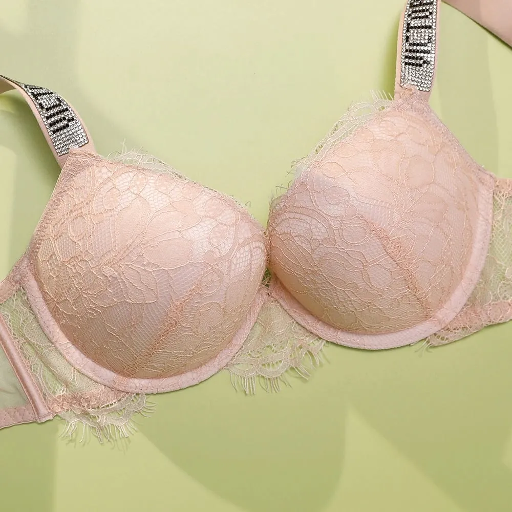 סט חזייה ותחתונים דחיפה נוחה Shapewear מתכוונן מרופד אסוף חדש סט הלבשה תחתונה V תחרה סקסי לנשים