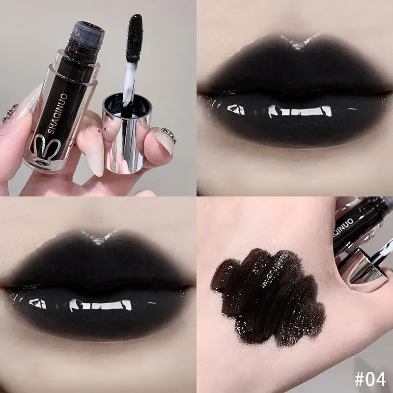 Καθρέφτης Watery Lip Gloss Διαρκής ενυδατική απόχρωση χειλιών Cool μαύρο ασημί γκρι μαργαριτάρι λεπτό αφρώδη κραγιόν καλλυντικά μακιγιάζ