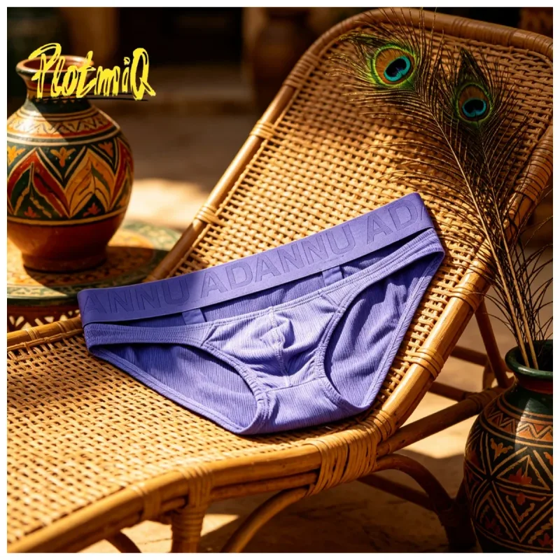 1PCS Mens Ribbed Bikini Briefs Monochrome Logo Wide Waistband Vertical Stripe Fabric 3D Pouch Low Rise Male Underwear