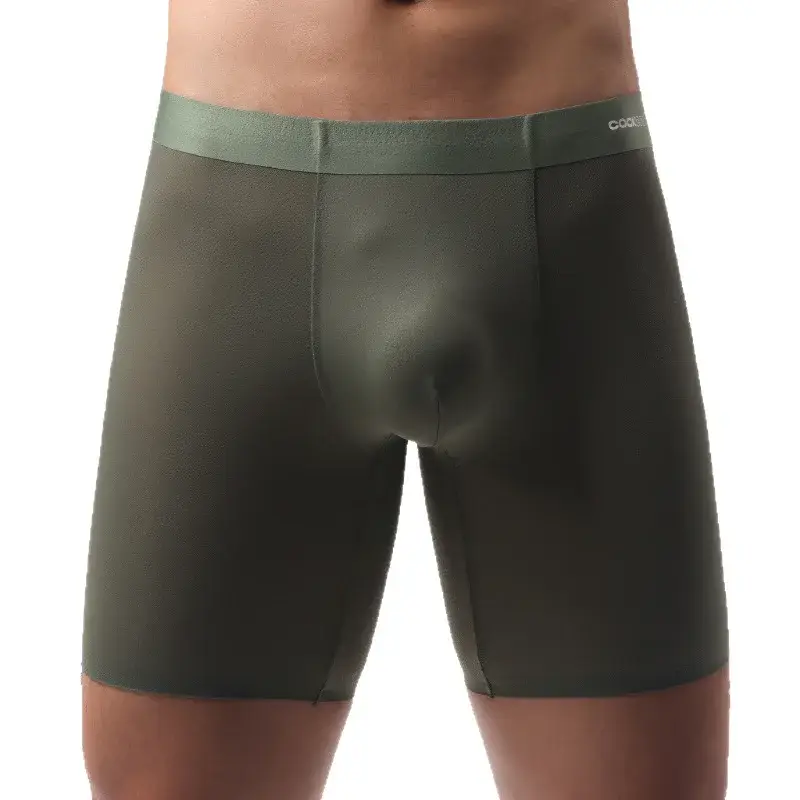 Ice Silk Long Boxer Shorts Men Ultra-thin Breathable Sports Underwear Sexy See Through Panties Male Quick Dry U Pouch Underpants