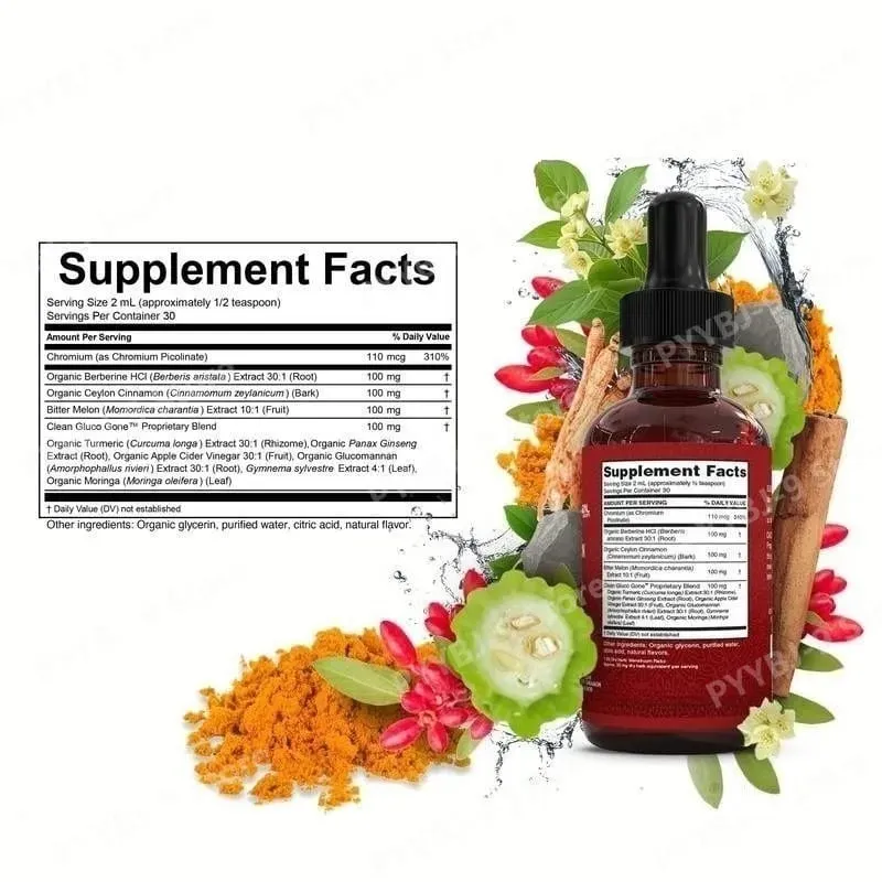 Berberine Chromium Turmeric & Ginseng 2oz Liquid Drops Organic Herbal Supplement for Wellness Supports Healthy Balance