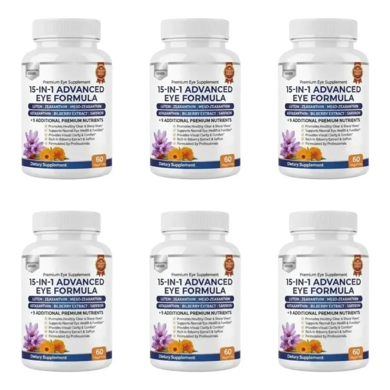 Premium 15-in-1 Advanced Eye Formula na may Lutein Zeaxanthin Astaxanthin Bilberry at Saffron ay sumusuporta sa Eye Wellness 60 Capsules